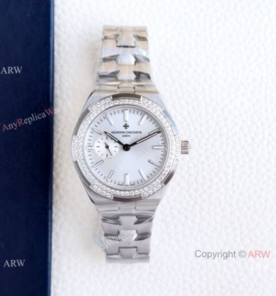 Swiss Grade 1 Vacheron Constantin Women 37mm Overseas Watch Silver Dial Diamond Bezel 36mm